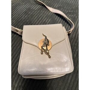 Vintage 80's Glam Retro Gold Panther on White Bag Crossbody Cougar Tiger